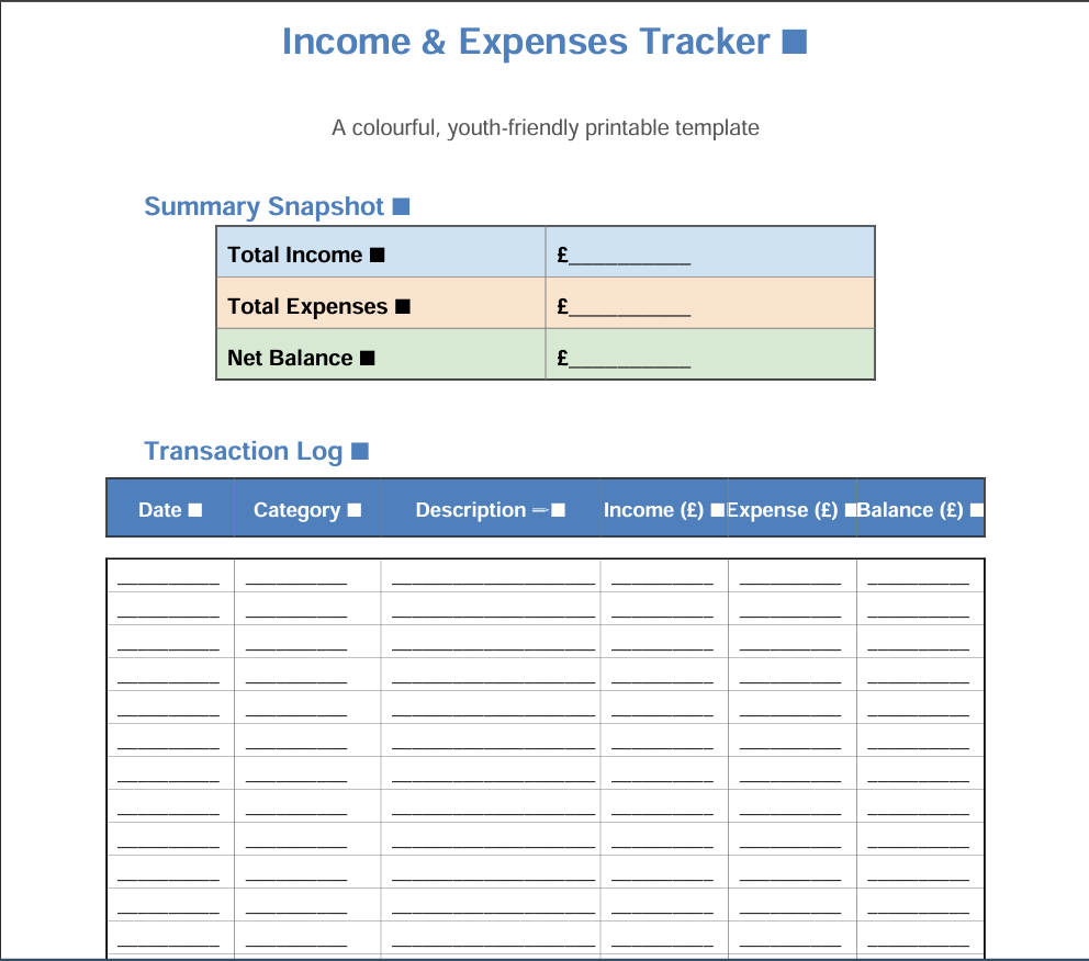 Income and Expenses Tracker (PDF Printable)