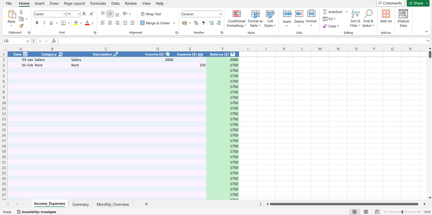 Income & expenses tracker (Excel version)