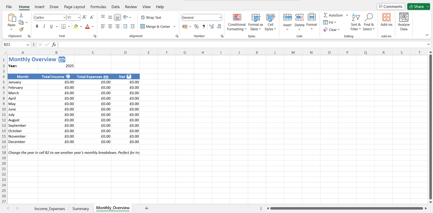 Income & expenses tracker (Excel version)