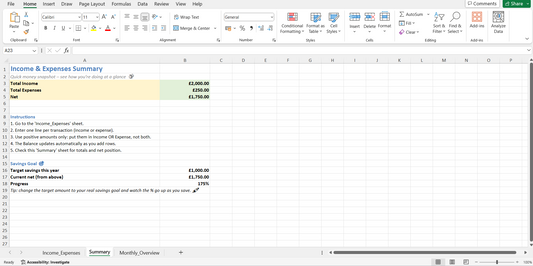 Income & expenses tracker (Excel version)